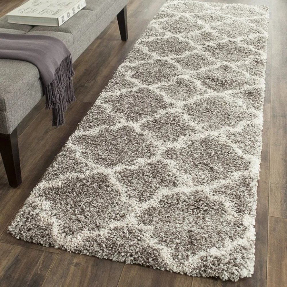2'3"x12' Feet Grey Ivory Non-shedding Plush 2-inch Thick Runner Rug